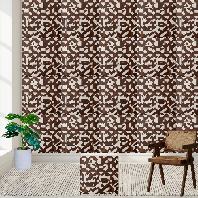 Geometric Parquet Brown och White Mönster Tile Kakelplatta (Geometric Parquet Brown and White Pattern Tile)