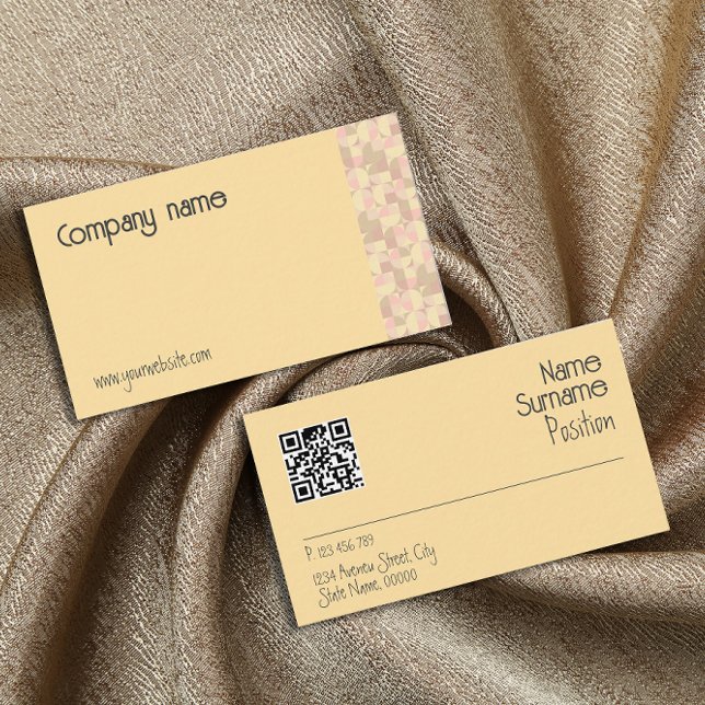 Geometric pastel beige QR-Affärskort Visitkort (Skapare uppladdad)