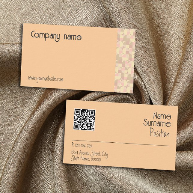 Geometric pastel beige QR-Affärskort Visitkort (Skapare uppladdad)