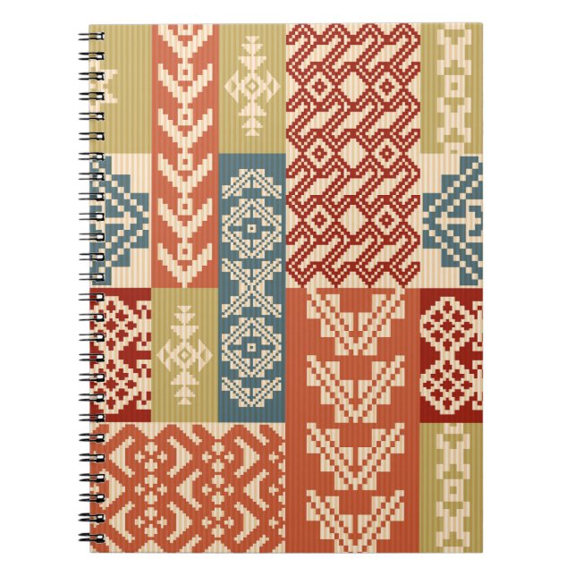 Geometric Patchwork Ethnic Seamless Mönster Anteckningsbok (Framsidan)