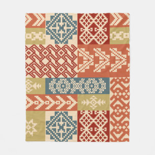 Geometric Patchwork Ethnic Seamless Mönster Fleecefilt