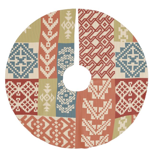 Geometric Patchwork Ethnic Seamless Mönster Julgransmatta Borstad Polyester (Framsidan)