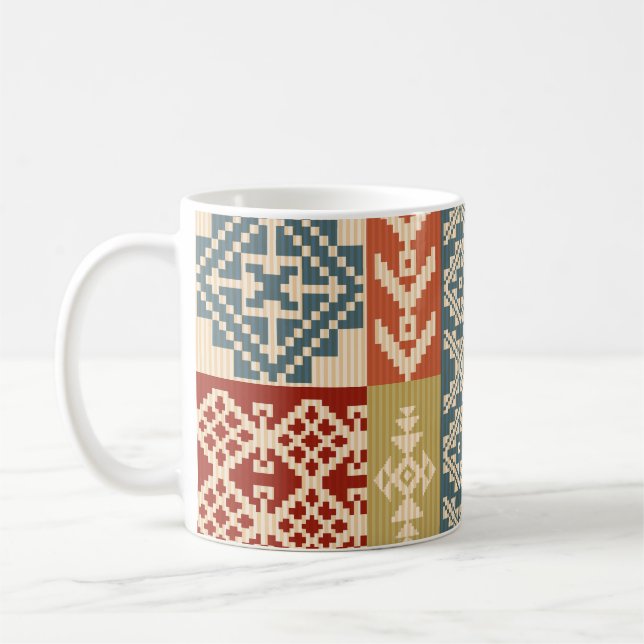 Geometric Patchwork Ethnic Seamless Mönster Kaffemugg (Vänster)