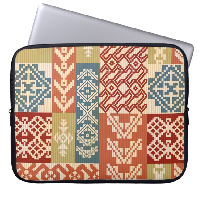 Geometric Patchwork Ethnic Seamless Mönster Laptop Fodral (Framsidan)