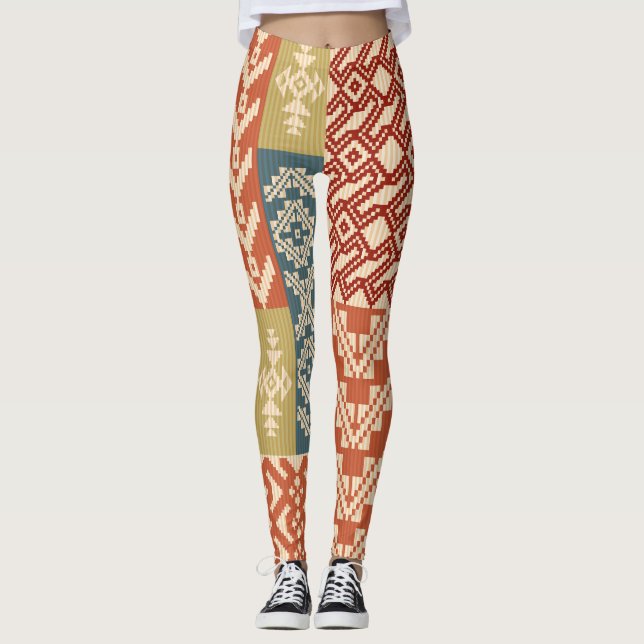 Geometric Patchwork Ethnic Seamless Mönster Leggings (Framsida)