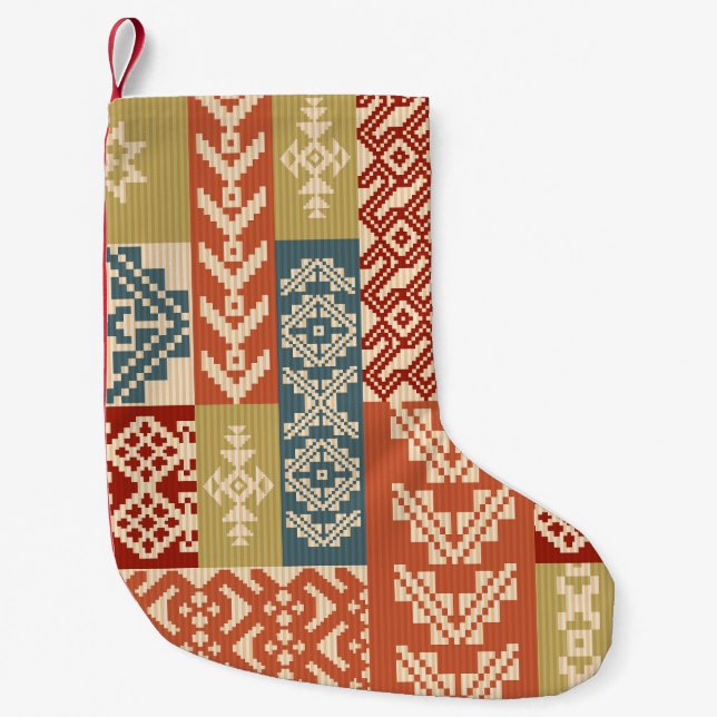 Geometric Patchwork Ethnic Seamless Mönster Liten Julstrumpa (Framsidan)