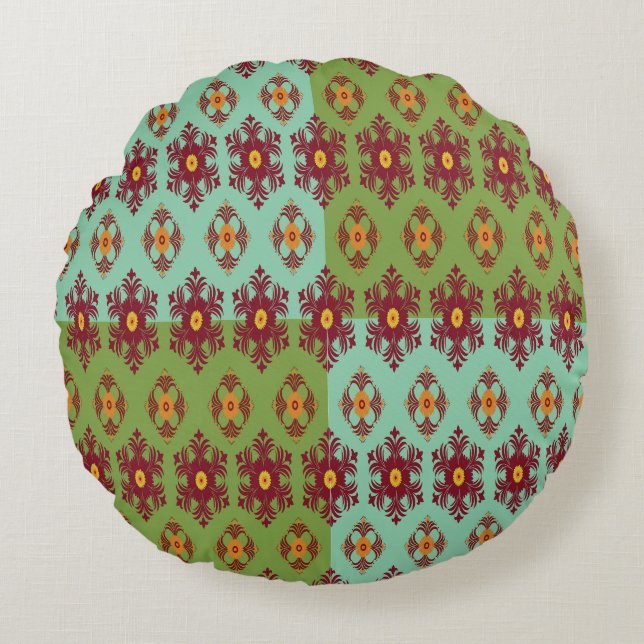 Geometric Patchwork Throw Pillow – Modern Purple C Rund Kudde (Framsidan)