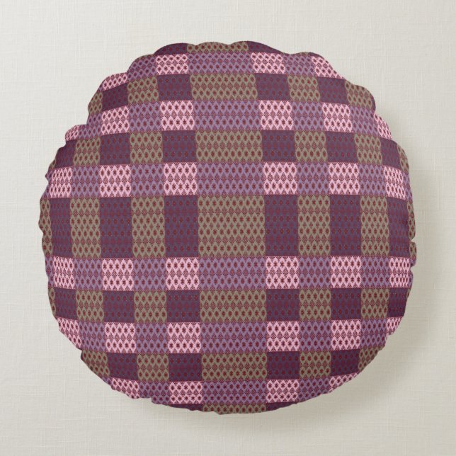 Geometric Patchwork Throw Pillow – Modern Purple C Rund Kudde (Framsidan)
