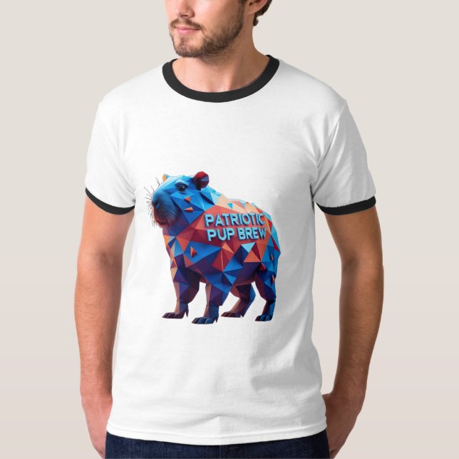 Geometric 'Patriotic Pup Brew' Futuristic Tee (Framsida)