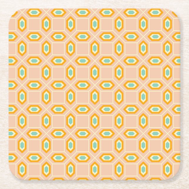 Geometric pattern in blue and orange diamond shape underlägg papper kvadrat (Framsidan)