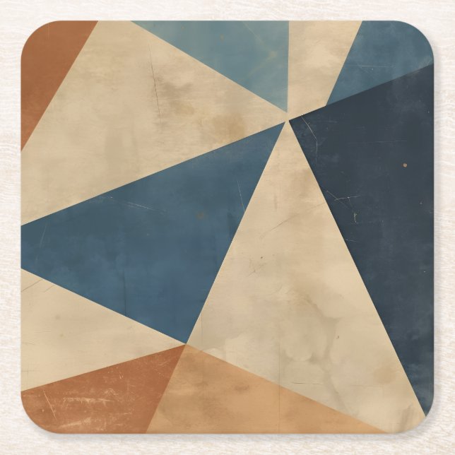 Geometric Pattern in Blues, Tans, and Rust Underlägg Papper Kvadrat (Framsidan)