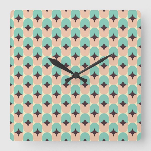 Geometric pattern of teal, beige, and black shapes fyrkantig klocka (Framsida)