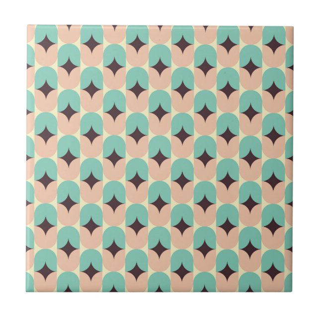Geometric pattern of teal, beige, and black shapes kakelplatta (Framsidan)