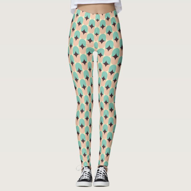 Geometric pattern of teal, beige, and black shapes leggings (Framsida)