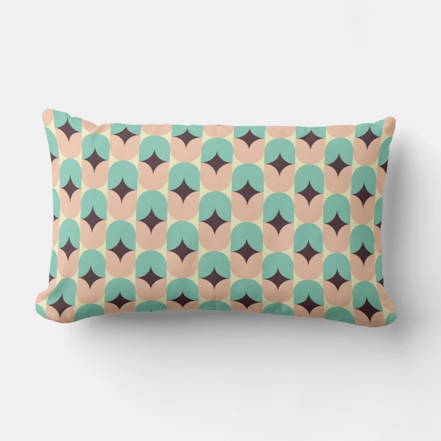 Geometric pattern of teal, beige, and black shapes lumbarkudde (Framsida)
