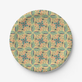 geometric pattern with blue and green floral