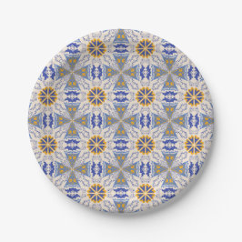 geometric pattern with blue, yellow, and white 