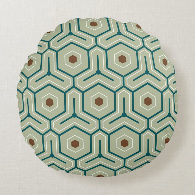 Geometric pattern with interlocking hexagons rund kudde (Framsidan)
