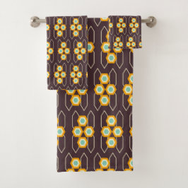 Geometric pattern with orange and blue hexagons