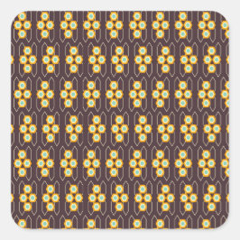 Geometric pattern with orange and blue hexagons fyrkantigt klistermärke