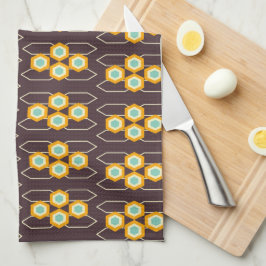 Geometric pattern with orange and blue hexagons kökshandduk