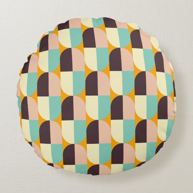 Geometric pattern with overlapping half-circles rund kudde (Framsidan)