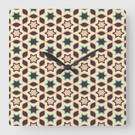  Geometric pattern with star shapes in brown and t Fyrkantig Klocka