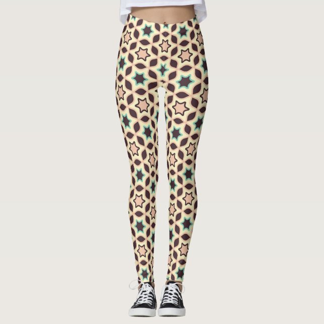  Geometric pattern with star shapes in brown and t Leggings (Framsida)