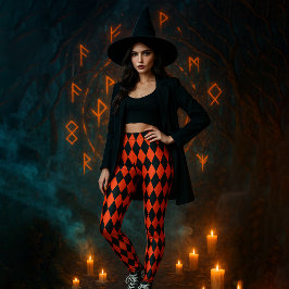 Geometric Patterned Black Red Diamond Halloween Leggings