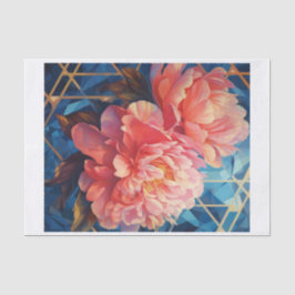 Geometric Peony Art for Decoupage Blue Background