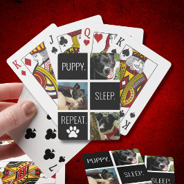 Geometric Pet Photo Puppy Älskare Black and White Casinokort