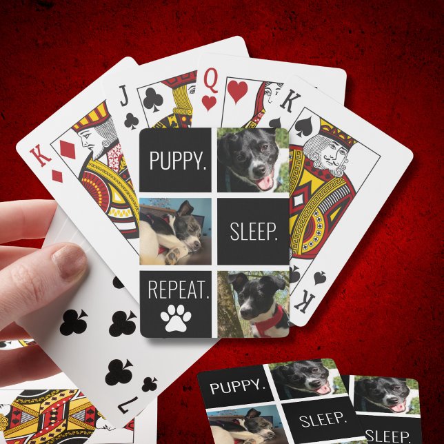 Geometric Pet Photo Puppy Älskare Black and White Casinokort (Photos of your dog on playing cards makes game night even more fun! Also great for stocking stuffers)