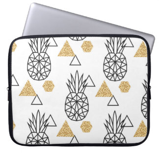 Geometric Pineapple Guld Dots Mönster. Laptop Fodral