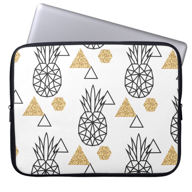 Geometric Pineapple Guld Dots Mönster. Laptop Fodral (Framsidan)