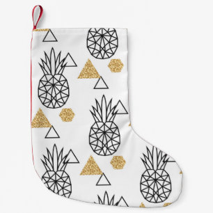 Geometric Pineapple Guld Dots Mönster. Liten Julstrumpa