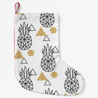 Geometric Pineapple Guld Dots Mönster. Liten Julstrumpa