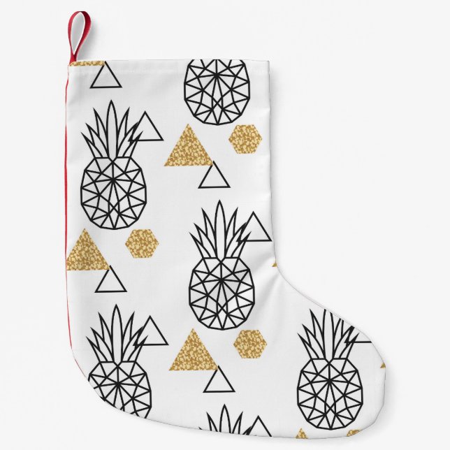 Geometric Pineapple Guld Dots Mönster. Liten Julstrumpa (Framsidan)