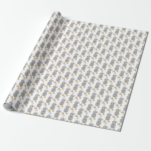 Geometric Pineapple Guld Dots Mönster. Presentpapper (Utrullad)