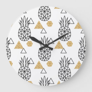 Geometric Pineapple Guld Dots Mönster. Stor Klocka