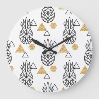 Geometric Pineapple Guld Dots Mönster. Stor Klocka