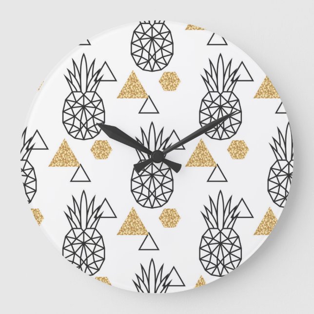 Geometric Pineapple Guld Dots Mönster. Stor Klocka (Framsida)