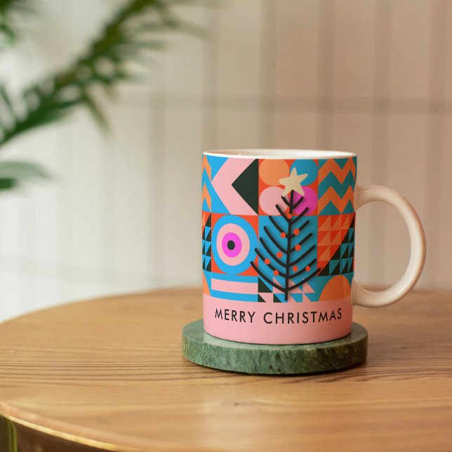 Geometric Pinks, modern Abstrakt, blåser jul Kaffemugg (Skapare uppladdad)