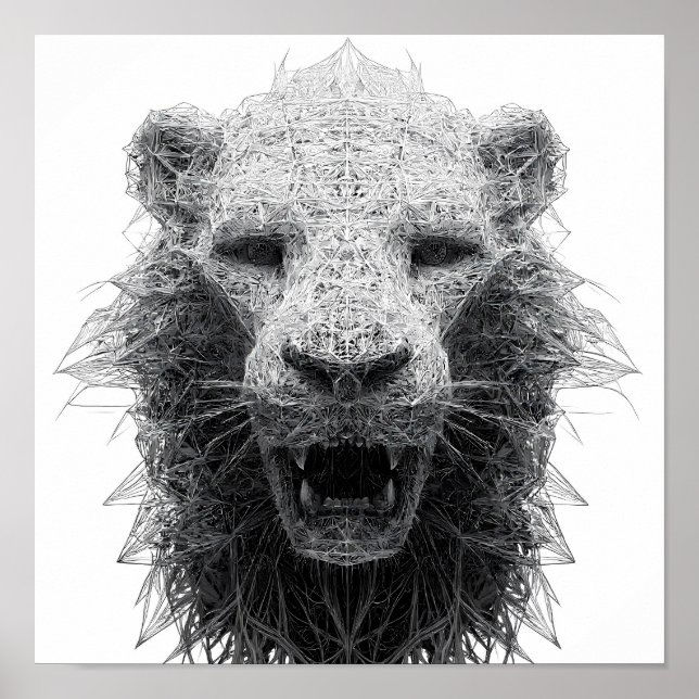 Geometric Power Art: Lion Head Lattice Poster (Framsidan)