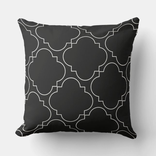 Geometric Quatrefoil Mönster Black and White Kudde (Framsida)