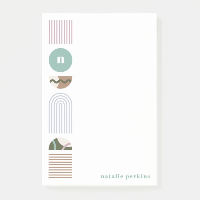 Geometric Rainbow Monogram Post-it Notes - Grönt Block (Framsida)