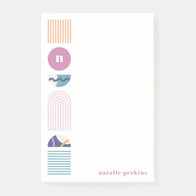 Geometric Rainbow Monogram Post-it Notes - Lila (Framsida)