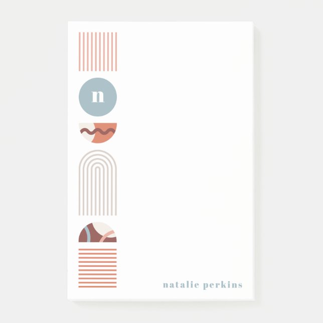 Geometric Rainbow Monogram Post-it Notes - Orange Block (Framsida)