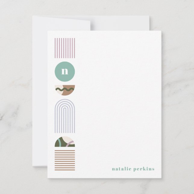 Geometric Rainbow Monogram Stationery - Grönt (Framsida)