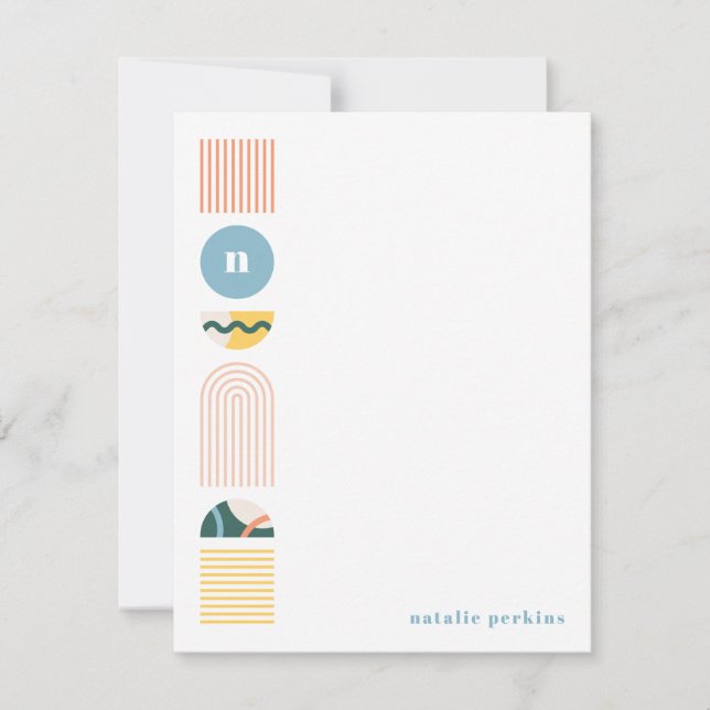 Geometric Rainbow Monogram Stationery - Gult (Framsida)