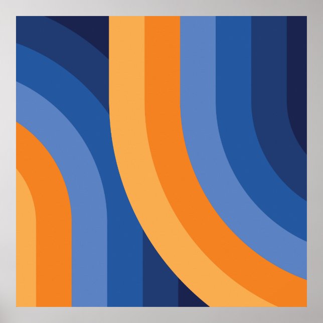 Geometric Rainbow Mönster i marinblå Orange Poster (Framsidan)
